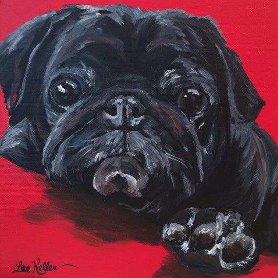 black pug painting black pug print from original painting pug black pug painting black pug print from original painting pug
