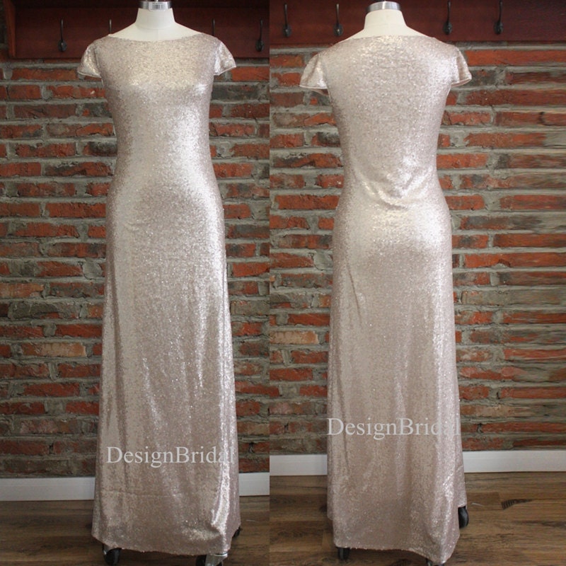 Rose Gold Modest Bridesmaid DressRose Gold Sequins