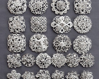 24 Silver Rhinestone Brooch Crystal Brooch FREE Shipping of 20.00 Order Wedding Brooch Bouquet Cake Decoration DIY Kit BR679