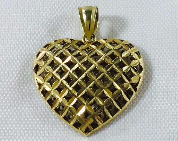 Storewide 25% Off SALE Vintage 10k Gold Filigree Heart Designer Necklace Pendant Featuring Unique Double Sided Design