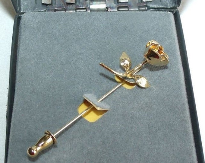 Storewide 25% Off SALE Vintage Gold Tone Monet Designer Signed Long Stem Rose Brooch Pin Featuring Beautiful Multi Dimensional Design