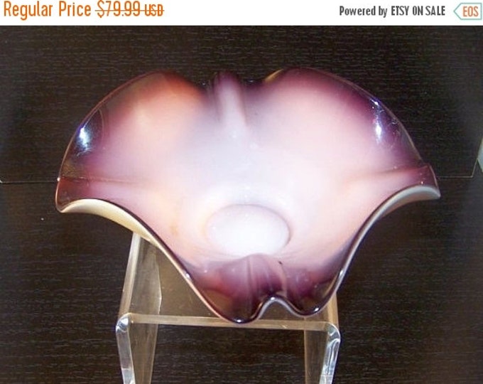 Storewide 25% Off SALE Vintage Italian Murano Lavender Purple & Pearl White Shaded Art Glass Ruffled Centerpiece Bowl Featuring Beautiful Ti