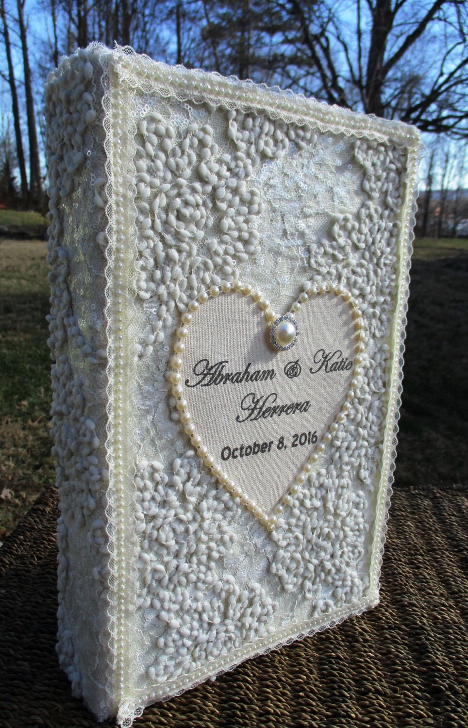 Ivory lace photo album handmade elegant wedding album lace