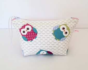 Owls & Pink Dotty Make Up Bag, Cosmetic Bag, Pouch