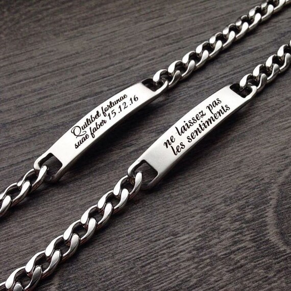 Personalized steel bracelet Men bracelet Engraved bracelet