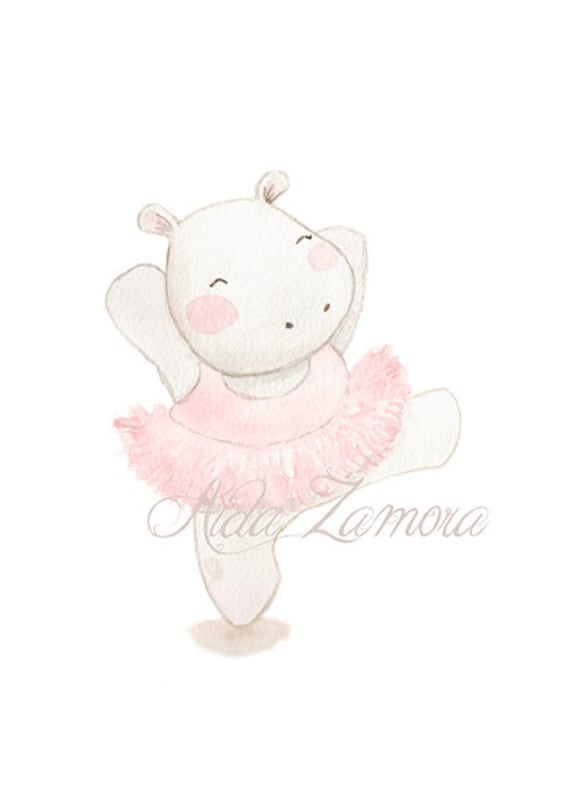 Download Nursery Art HIPPOPOTAMUS BALLERINA Art Print pink