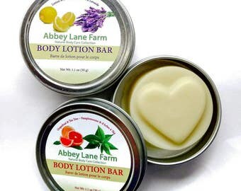 LOTION BAR SET: Set of 2 All Natural Beeswax Lotion Bars with Essential Oils - 1.1 oz / 30 g tins. Hard Lotion. Moisturizer. Made in Canada