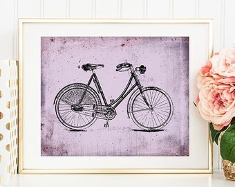 75% OFF SALE - Bicycle Wall Art Printable 8x10 - Bike Print, Vintage Bicycle, Cycling, Bicycle Print, Bike Art, Lavender, Digital Download