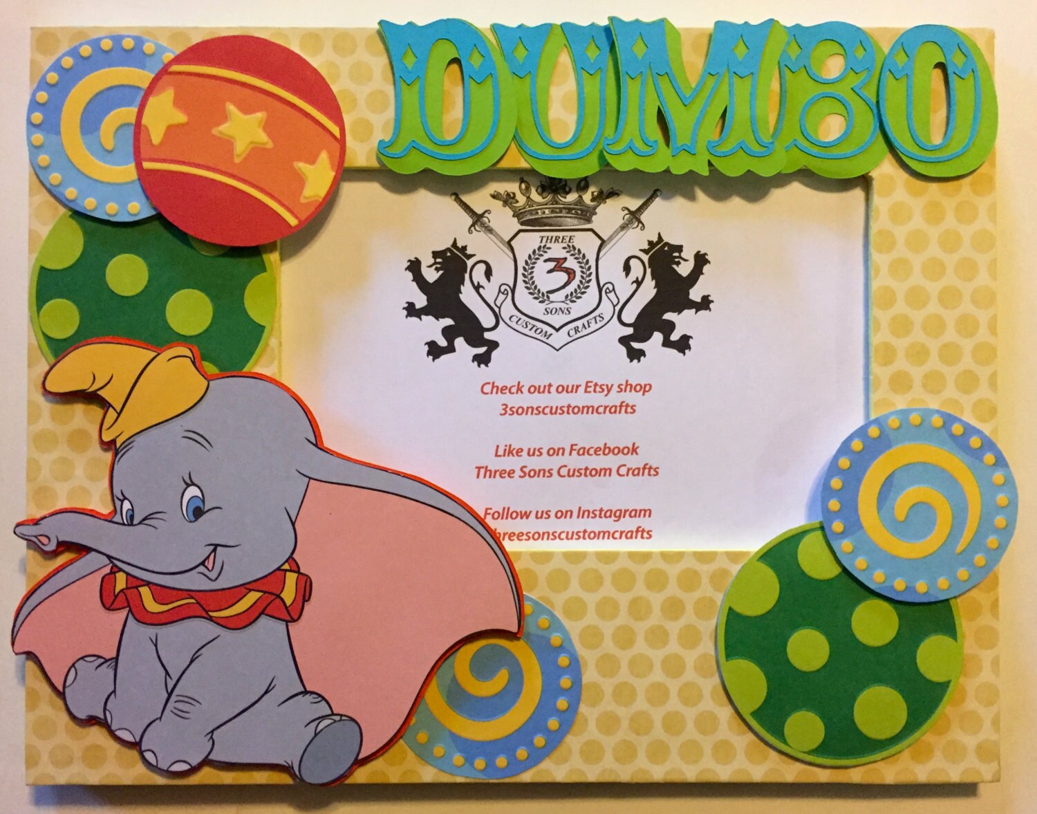 Walt Disney's Dumbo Frame from 3sonscustomcrafts on Etsy Studio