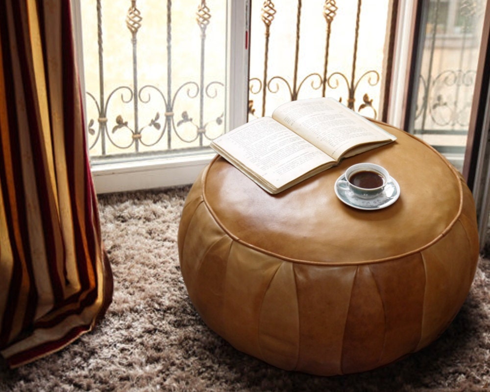 Leather Pouf Vintage Look