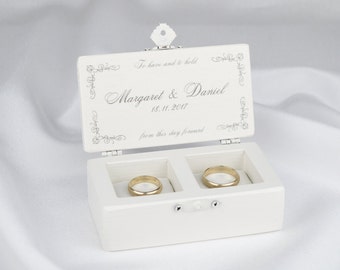 Wedding Ring Box, Ring Bearer Box, Love Birds Ring Box in White