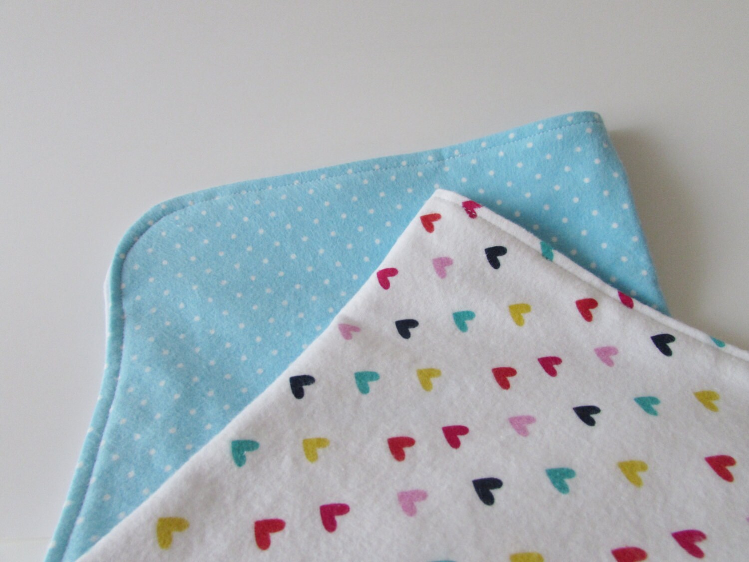 Flannel Burp Cloths Soft and Absorbent Polka Dots and Hearts