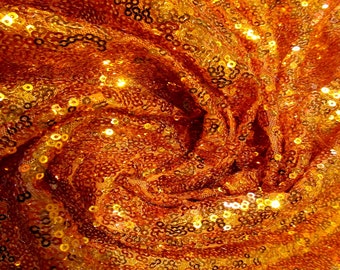 JN00386 Orange Pumpkin 67 Full Sequin 3mm Sequin On 2 Way Stretch Mesh Deep Drape High Fashion Home Decor 54/58" Salvage Fabric By The Yard