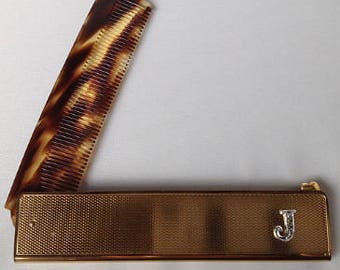 Folding Celluloid Faux Tortoiseshell Comb with Marcasite Monogram Letter ‘J’