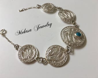 Silver Filigree Bracelet with Turquoise stone