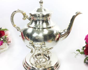 Large Alpaka Triple Silver Plated Tilting Teapot, Silver Tilting Teapot W/Stand, Silver Tilting Coffee Pot For Tea Party, Weddings #A921