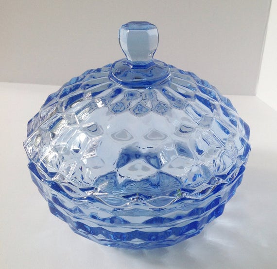 Vintage Indiana WHITEHALL Candy Dish w/Lid Light Blue