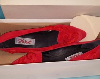 Vintage Red Suede Shoes size 7 1/2 by 9 West