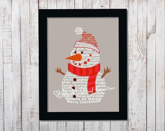 Snowman Word Art, Christmas Decoration Word Art Typography, Christmas Art, Instant Download, PRINTABLE DIGITAL FILE