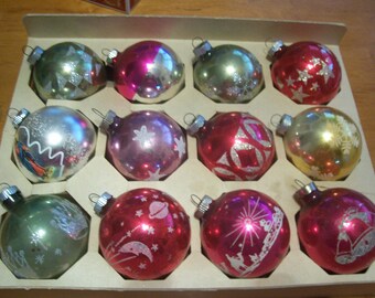 Twelve Assorted Shiny Brite Christmas Ornaments