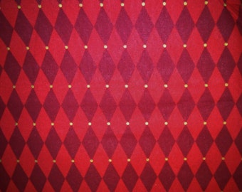 Christmas Fabric, Xmas Fabric, Red Harlequin Fabric, Quilting Fabric, Home Decor/Diy, Craft Supplies/Sewing Supplies, Fabric By The Yard