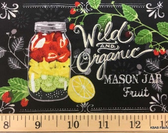 Vegetable Garden Harvest Canning Robert Kaufman Garden To Table Mason Jar Tomato Organic Fruit Black 100% Cotton Quilting Fabric BTY t4/8