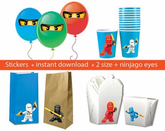 Instand DL -Ninjago Stickers PARTY FAVORS Printable Labels for Balloons, Treat bags, cups and Boxes