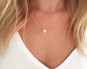 Dainty Triangle Necklace Set / Satellite Chain / 14k Gold Filled