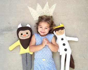 Handmade plush dolls, Max and his Wild Thing, monster doll, max doll, boy dolls, plush dolls,