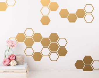 Gold Honeycomb Wall Decals - Hexagon Vinyl Wall Decals, Geometric Wall Decals, Honey Comb Vinyl, Gold Wall Decor for Gifts and More!