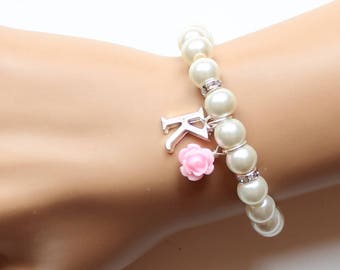 Flower girl gift, personalized flower girl bracelet, flower girl bracelet, wedding gift, pearl bracelet, childrens bracelet, baby bracelet