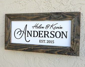Custom Wedding Signs. Custom Family Name Sign. Reclaimed Wood Frame. Established Family Name Sign. Rustic Signs. Custom Wedding Gift. 20x10
