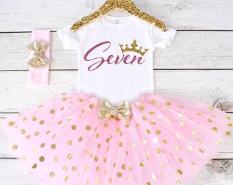 Birthday 7 Outfit. CUSTOM AGE. Girls Birthday Outfit. Tutu Set. Birthday Tutu Outfit. Birthday Outfit Girl. 7th birthday S8 7BD (LIGHTPINK)