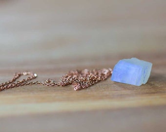 Raw Moonstone Necklace on Sterling Silver or Rose Gold Filled Chain, Raw Rainbow Moonstone Pendant, Rough Moonstone Jewelry, Oxidized Silver