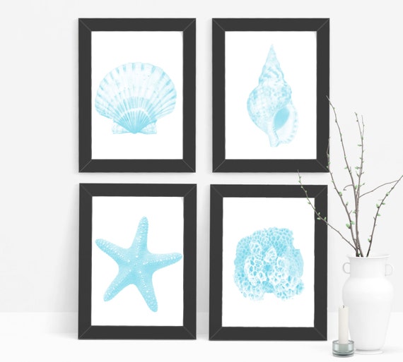 Shell Art 5x7 PRINTABLE Art SeaLife Blue Ocean