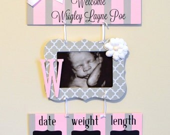 Girl Hospital Door Hanger - Welcome Baby Girl Sign - Pink & Gray Quatrefoil - Hospital Baby Sign - Baby Door Hanger - Nursery Hanger