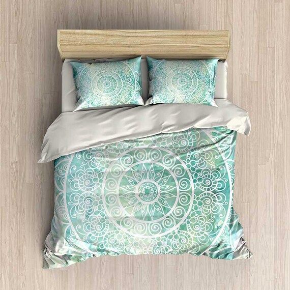 Mint Green Duvet Cover Aqua Blue and Mint Bedding King