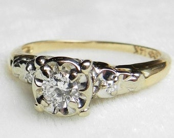 Art Deco Engagement Ring Art Deco Vintage Ring 0.22cttw 14k white gold 14k yellow gold ring Orange Blossom Diamond Engagement