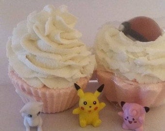 Handcrafted Pokemon Bath Bomb Bubble Cupcake with Pokemon hidden inside