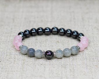 Unisex bracelet Labradorite bracelet Rose quartz jewelry Gemstone bracelet Reiki healing bracelet Stretch bracelet Birthday gift-for-friend