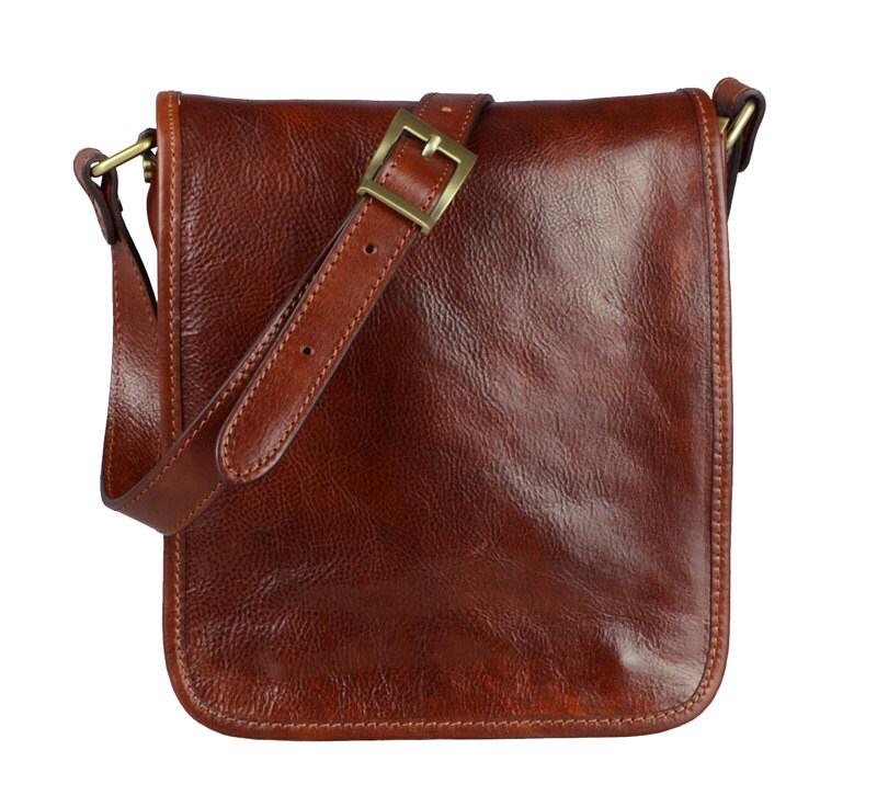 small brown leather messenger bag