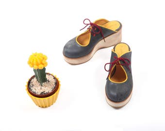 Women grey mules, Platform shoes, Women platform mules, Gray leather clogs, Women's platform clogs, Leather clogs with laces, Laces mules