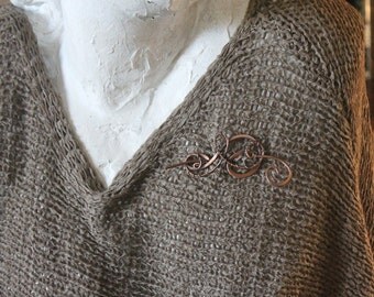Wire Wrapped Shawl Pin, Copper Sweater Pin, Copper Brooch, Copper Wire Shawl Pin, Handmade Copper Jewelry,
