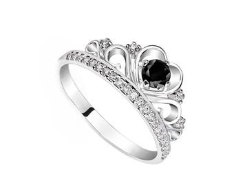 princess crown ring tiara ring tiara promise ring for her black engagement ring crown promise ring - Crown Wedding Ring princess crown ring tiara ring tiara promise ring for her black engagement ring crown promise ring - Crown Wedding Ring