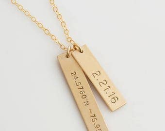 Personalized Bar Necklace /Coordinates Necklace/Gold Bar Necklace/ Latitude and Longitude/Personalized Wedding Jewelry/Anniversary Gift/N229