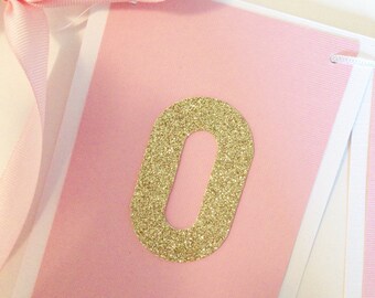 Pink and gold Birthday banner, pink and gold high chair banner, one banner, first birthday