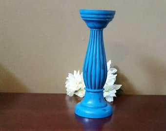 Turquoise Candle Holder; Painted and Distressed Turquoise Candle Holder; Shabby Chic Candle Holder