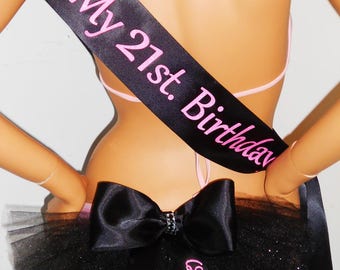 21st Birthday Sash & Veil, 25, 30, 35, 40 Birthday sash and veil, Butt Veil, Booty Veil), 2 piece set PERSONALIZED by CYA Bikini Veils