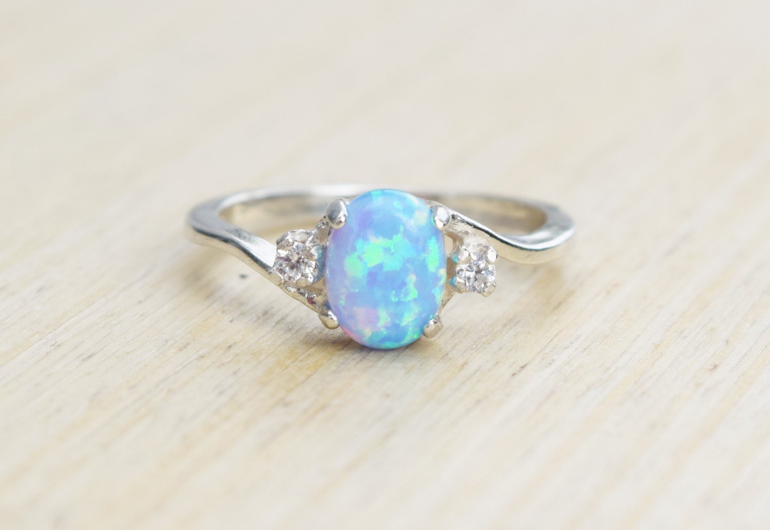 Silver Lab Opal Ring Blue Opal Ring Light Blue Opal Ring