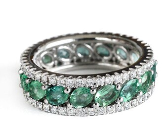 Emerald Engagement Ring, Emerald Cut Engagement Ring, Emerald Eternity Band, Emerald Ring, Promise Ring For Her, Made in Italy, Gift For Her